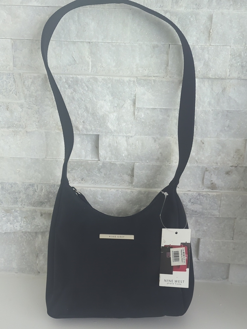 Nine West Black Shoulder Hobo with Logo Plaque